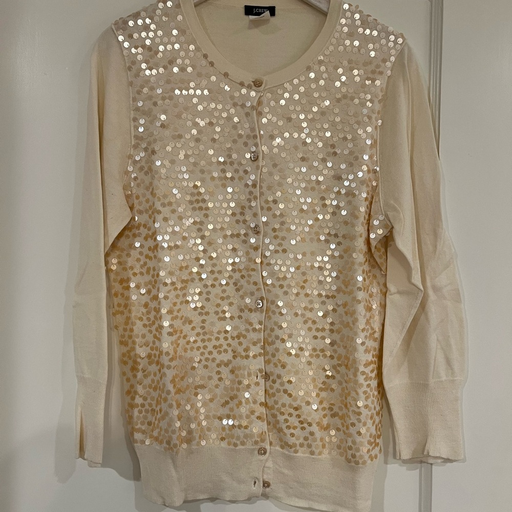 J. Crew Cream Cotton Sequin Cardigan